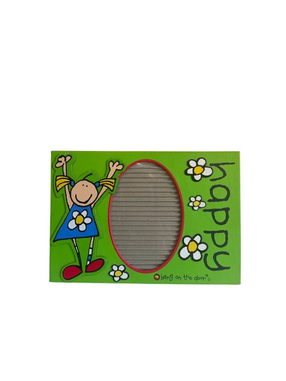 Vintage Y2K Bank on the Door "Happy" Photo Frame Oval 4x6" Opening Girl Green